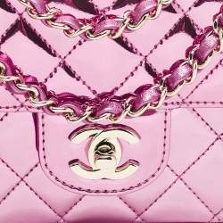 Chanel Pink Quilted Mirror Leather Mini Hollywood Boulevard Flap Bag With Star Coin Purse