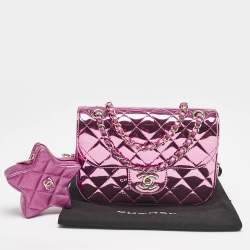 Chanel Pink Quilted Mirror Leather Mini Hollywood Boulevard Flap Bag With Star Coin Purse
