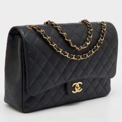 Chanel Black Quilted Caviar Leather Maxi Classic Double Flap Bag