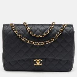 Chanel Black Quilted Caviar Leather Maxi Classic Double Flap Bag