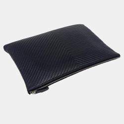 Chanel Black Leather Caviar Chevron Large Clutch