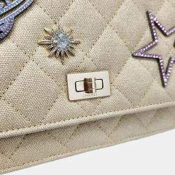 Pre Owned Chanel Beige Fabric chain crossbody bag
