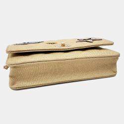 Pre Owned Chanel Beige Fabric chain crossbody bag