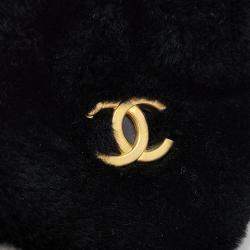 Chanel Beige Black Fur shearling tote and shoulder bag