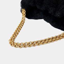 Chanel Beige Black Fur shearling tote and shoulder bag