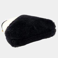 Chanel Beige Black Fur shearling tote and shoulder bag