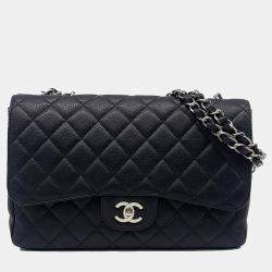 Pre Owned Chanel Black Leather Caviar Classic Jumbobag