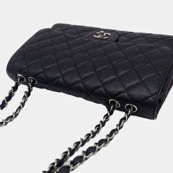Pre Owned Chanel Black Leather Caviar Classic Jumbobag