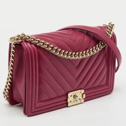 Chanel Pink Quilted Chevron Leather New Medium Boy Flap Bag