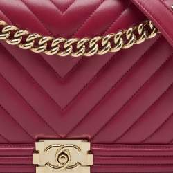 Chanel Pink Quilted Chevron Leather New Medium Boy Flap Bag