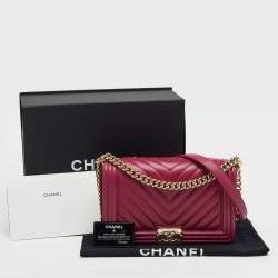 Chanel Pink Quilted Chevron Leather New Medium Boy Flap Bag