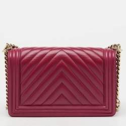 Chanel Pink Quilted Chevron Leather New Medium Boy Flap Bag