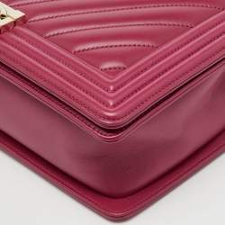 Chanel Pink Quilted Chevron Leather New Medium Boy Flap Bag