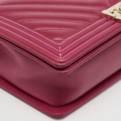 Chanel Pink Quilted Chevron Leather New Medium Boy Flap Bag