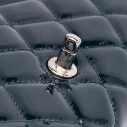 Chanel Navy Blue CC Quilted Patent Clutch With Chain