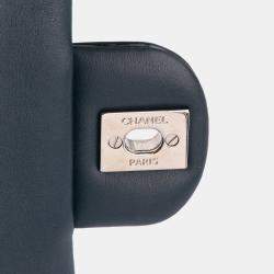 Chanel Navy Blue CC Quilted Patent Clutch With Chain