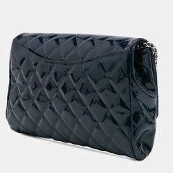 Chanel Navy Blue CC Quilted Patent Clutch With Chain