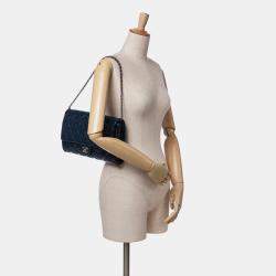 Chanel Navy Blue CC Quilted Patent Clutch With Chain
