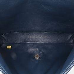 Chanel Navy Blue CC Quilted Patent Clutch With Chain