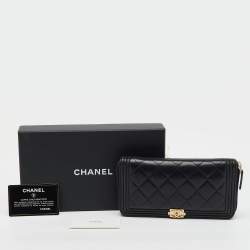 Chanel Black Quilted Leather Boy Zip Around Wallet