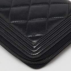 Chanel Black Quilted Leather Boy Zip Around Wallet