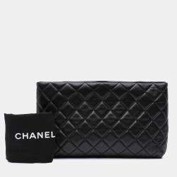 Chanel Black Quilted Lambskin Kiss Lock Clutch