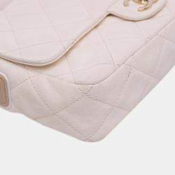 Chanel Beige Medium CC Quilted Caviar Buckle Strap Messenger Bag