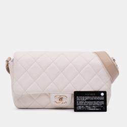Chanel Beige Medium CC Quilted Caviar Buckle Strap Messenger Bag