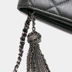 Chanel Grey Quilted Aged Calfskin Tassel Wallet On Chain