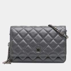 Chanel Grey Quilted Aged Calfskin Tassel Wallet On Chain