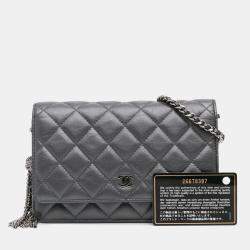 Chanel Grey Quilted Aged Calfskin Tassel Wallet On Chain