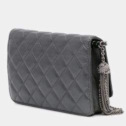 Chanel Grey Quilted Aged Calfskin Tassel Wallet On Chain