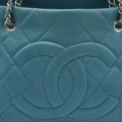Chanel Blue Quilted Caviar Leather Petite Timeless Tote