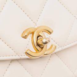 Chanel White Medium Quilted Lambskin CC Coin Flap