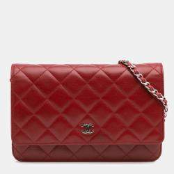 Chanel Red CC Quilted Lambskin Wallet on Chain