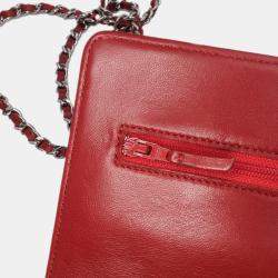 Chanel Red CC Quilted Lambskin Wallet on Chain