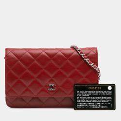 Chanel Red CC Quilted Lambskin Wallet on Chain