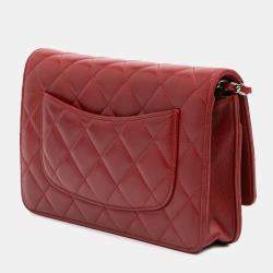 Chanel Red CC Quilted Lambskin Wallet on Chain