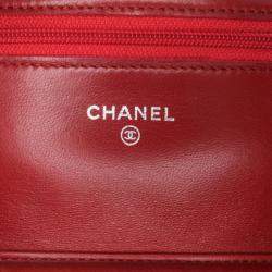 Chanel Red CC Quilted Lambskin Wallet on Chain