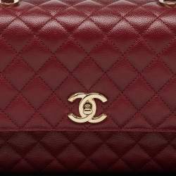 Pre Owned Chanel Red Quilted Caviar Leather and Lizard Embossed Leather Small Coco Top Handle Bag
