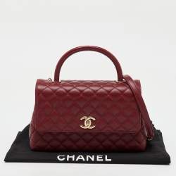 Pre Owned Chanel Red Quilted Caviar Leather and Lizard Embossed Leather Small Coco Top Handle Bag