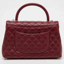 Pre Owned Chanel Red Quilted Caviar Leather and Lizard Embossed Leather Small Coco Top Handle Bag