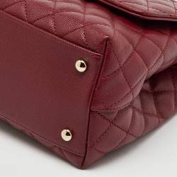 Pre Owned Chanel Red Quilted Caviar Leather and Lizard Embossed Leather Small Coco Top Handle Bag