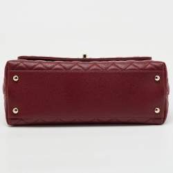 Pre Owned Chanel Red Quilted Caviar Leather and Lizard Embossed Leather Small Coco Top Handle Bag