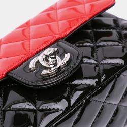 Pre Owned Chanel Black/Red Mini Rectangular Bicolor Patent Single Flap