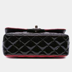 Pre Owned Chanel Black/Red Mini Rectangular Bicolor Patent Single Flap