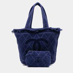Chanel Blue CC Terry Cloth Beach Tote