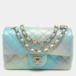 Pre Owned Chanel Blue Ombre Quilted Leather Mini Rectangular Flap Bag