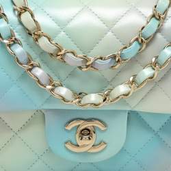Pre Owned Chanel Blue Ombre Quilted Leather Mini Rectangular Flap Bag