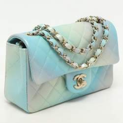 Pre Owned Chanel Blue Ombre Quilted Leather Mini Rectangular Flap Bag